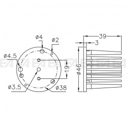 Dissipatore in alluminio DISE02.0039.002 disegno tecnico