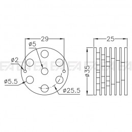 Aluminium heatsink DISE05.0025.000 technical drawing