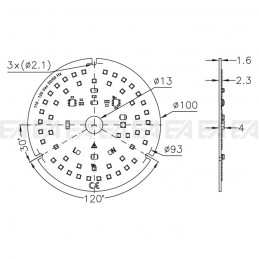 110~120Vac PCB LED board CL193 technical drawing