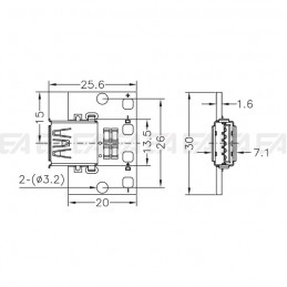USB Type-A connector technical drawing