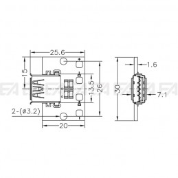 Connettore USB Type-A disegno tecnico