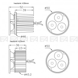 Modulo LED TR50X in corrente costante disegno tecnico