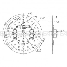 220-240Vac PCB LED board CL361 technical drawing