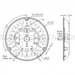 Scheda LED 220-240Vac CL361 con cover, disegno tecnico