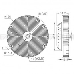 220-240Vac LED module MT360 technical drawing