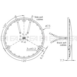 Scheda LED CL151 disegno tecnico con cover e cavi