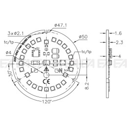 220~240Vac PCB LED board CL150 technical drawing