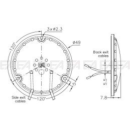 Scheda LED CL148 disegno tecnico con cover e cavi