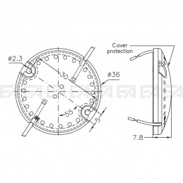 PCB LED board CL166 technical drawing with cover and cable