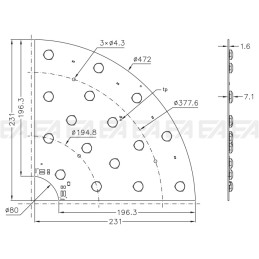PCB LED board CL462 with asymmetric lenses technical drawing
