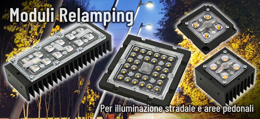 MT467, MF526, MT551, MF551, moduli LED specifici per lluminazione stradale e aree pedonali, civili e industriali