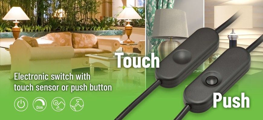 Electronic switch with touch sensor or push button