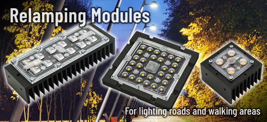 MT467, MT526, MT551, specific LED modules for lighting roads and walking areas, civil and industrial lighting